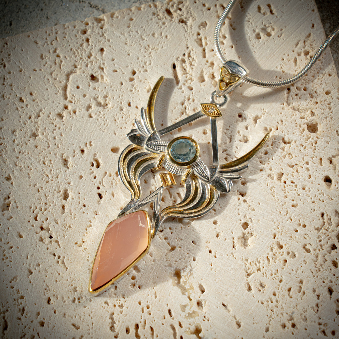 Divine Ascension Pendant - Blue Topaz & Rose Quartz