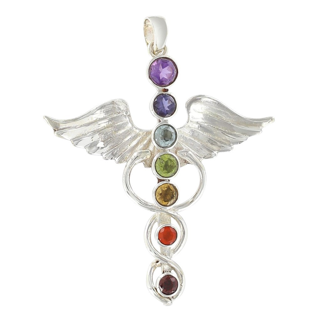 The Sterling Silver Chakra Caduceus Pendant