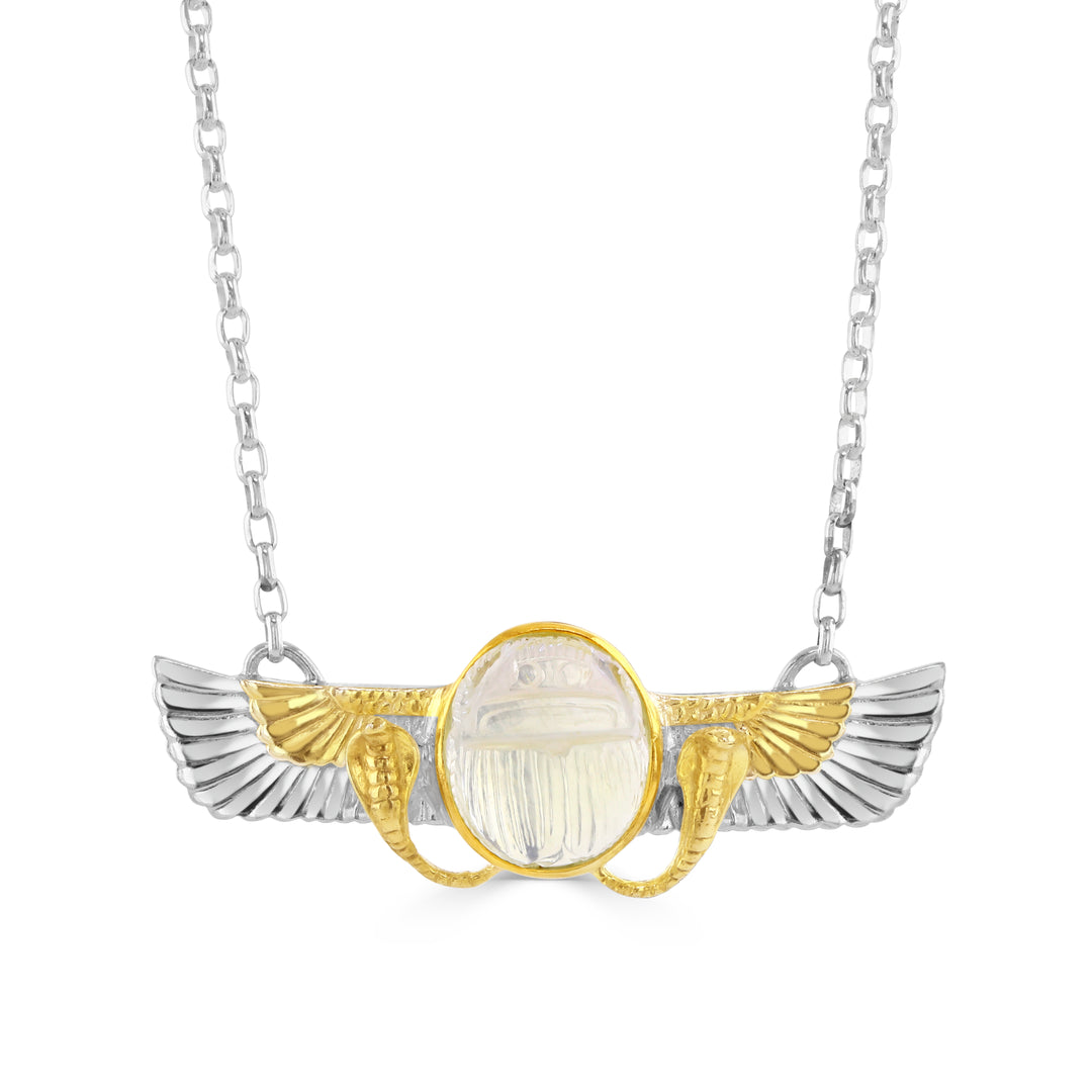 Gold Tektite Winged Scarab Necklace