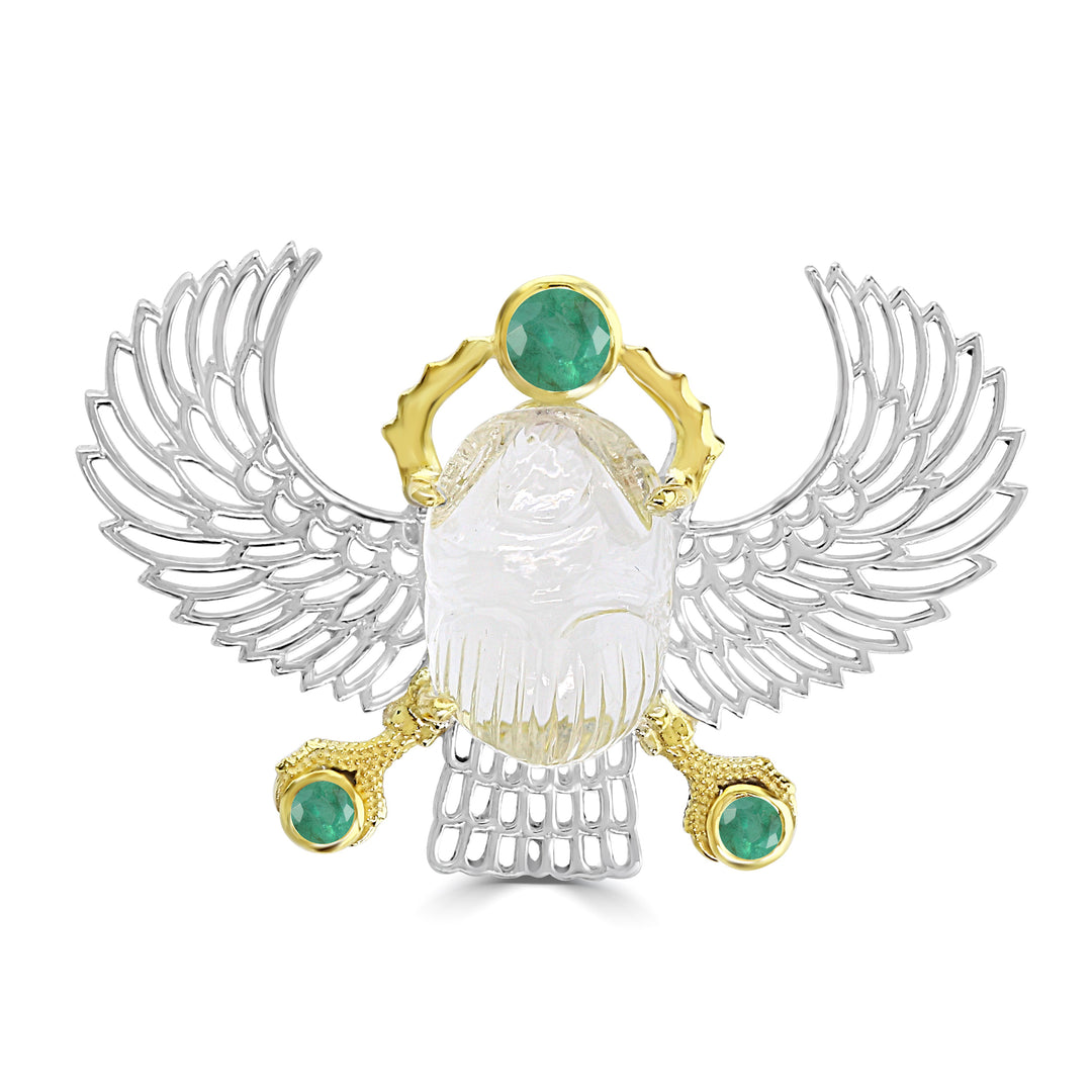 Quartz Winged Scarab Pendant with Emeralds