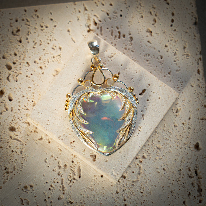 Aura Quartz Angel Heart Pendant