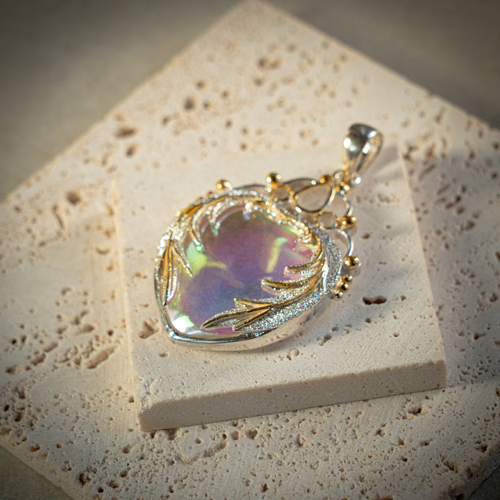 Aura Quartz Angel Heart Pendant