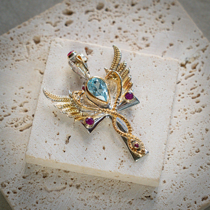 Blue Topaz Flame of Ra Pendant
