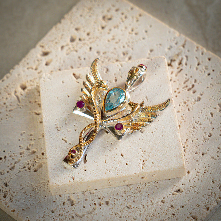 Blue Topaz Flame of Ra Pendant