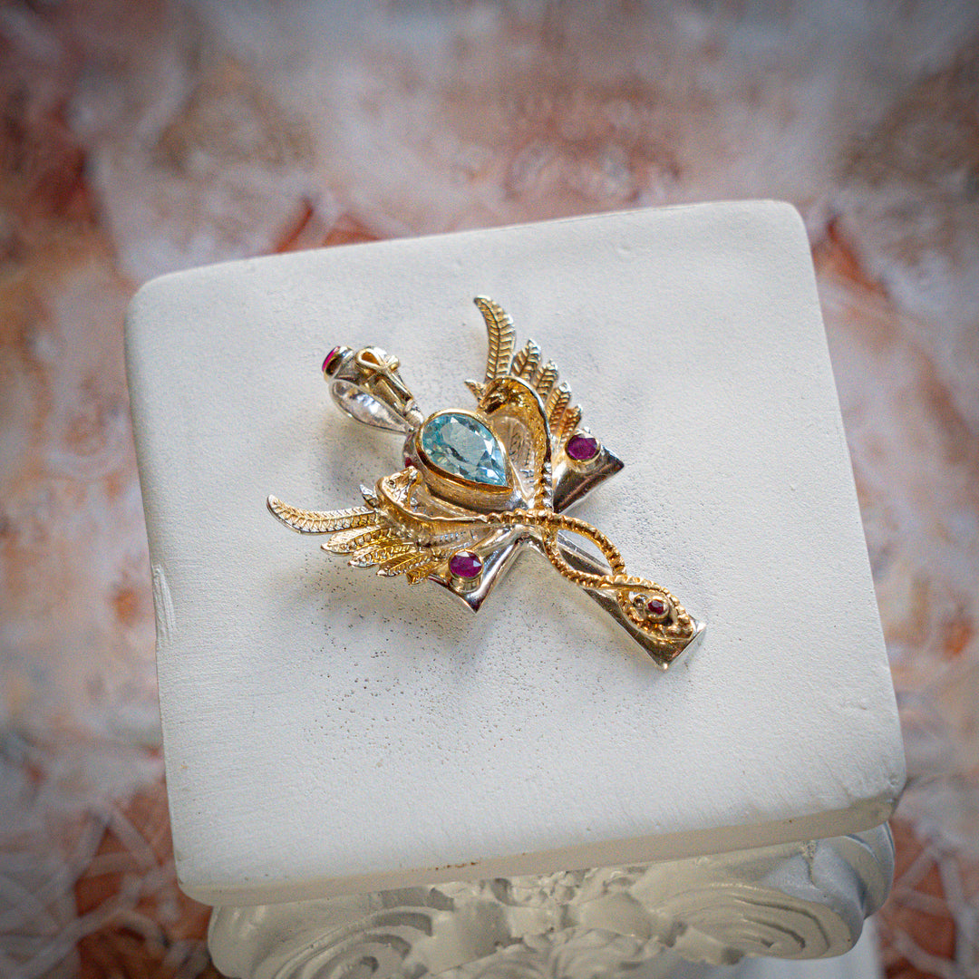 Blue Topaz Flame of Ra Pendant