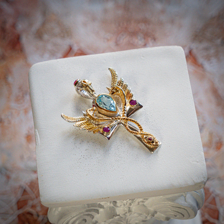 Blue Topaz Flame of Ra Pendant