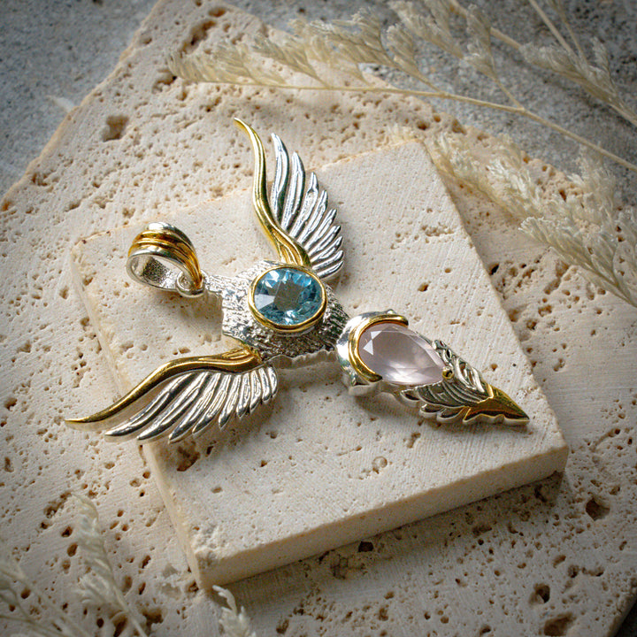 Blue Topaz & Rose Quartz Wings of Awakening