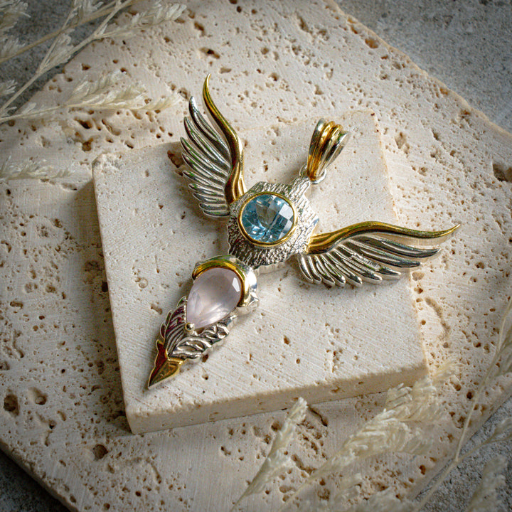 Blue Topaz & Rose Quartz Wings of Awakening