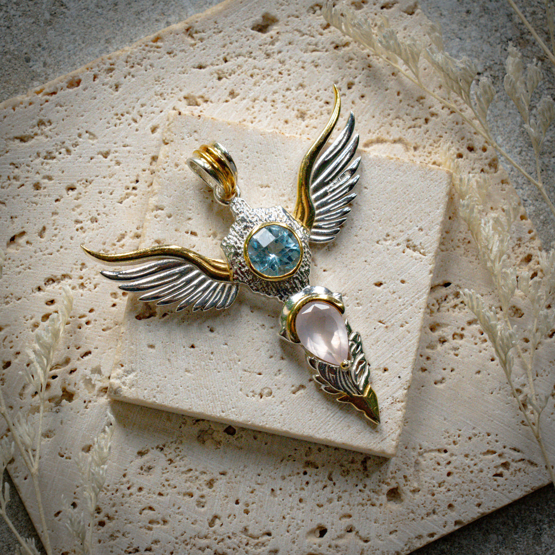 Blue Topaz & Rose Quartz Wings of Awakening