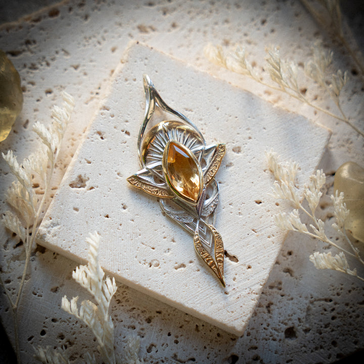 Citrine gemstone Guiding Light Pendant in 925 sterling silver with 24k gold vermeil details by StoneAge Glastonbury