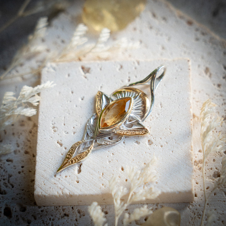 Citrine gemstone Guiding Light Pendant in 925 sterling silver with 24k gold vermeil details by StoneAge Glastonbury