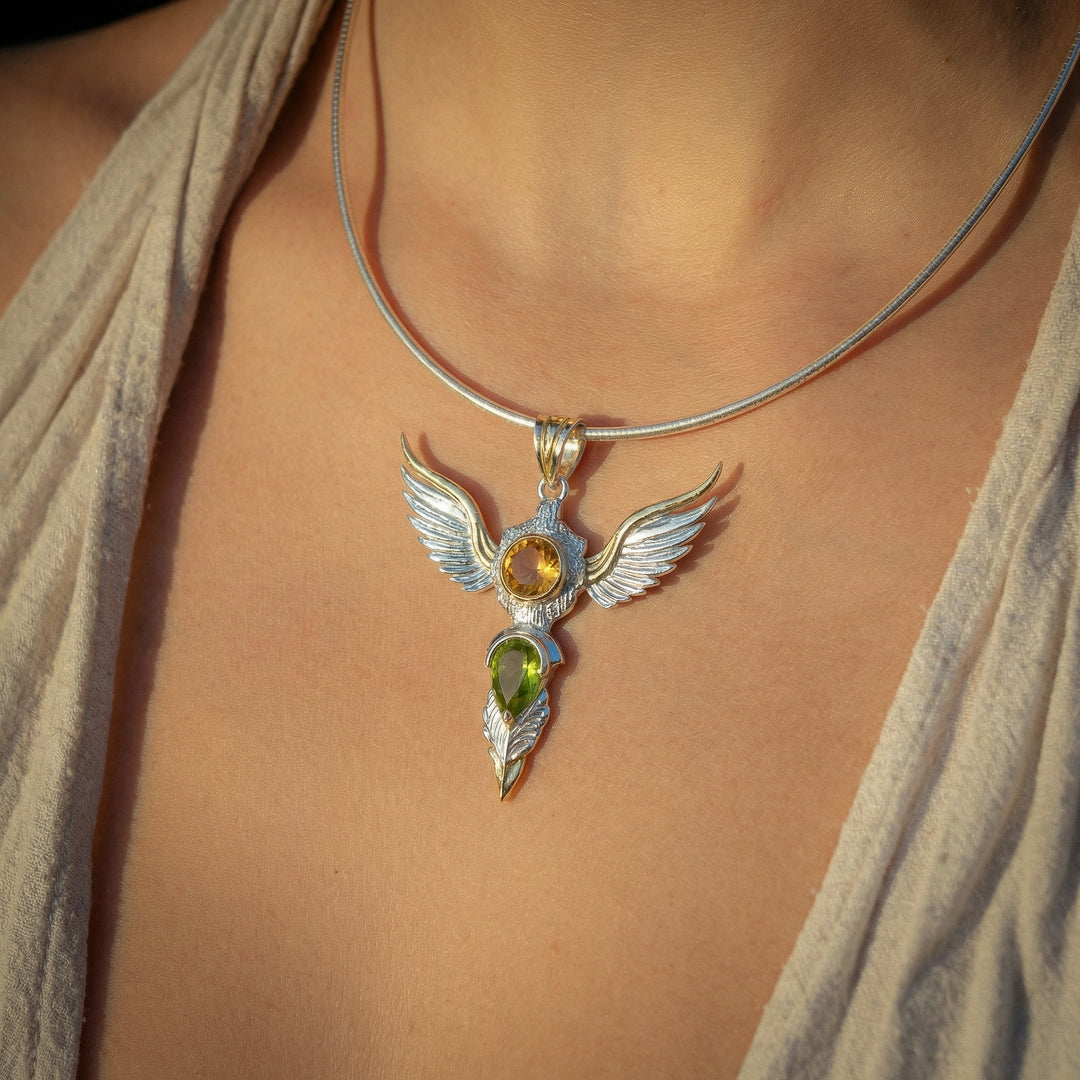 Citrine & Peridot Wings of Awakening Pendant