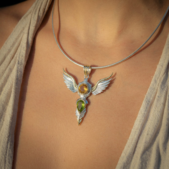 Citrine & Peridot Wings of Awakening Pendant