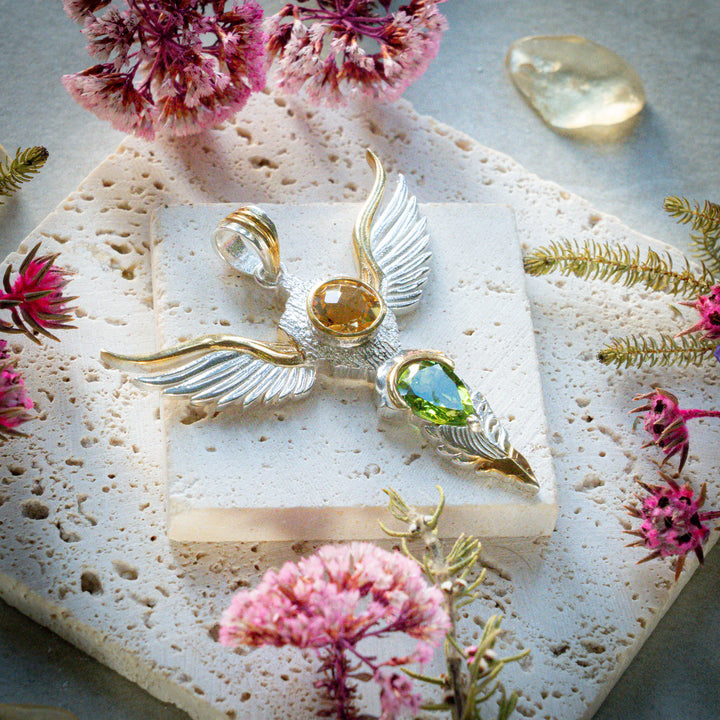Citrine & Peridot Wings of Awakening Pendant