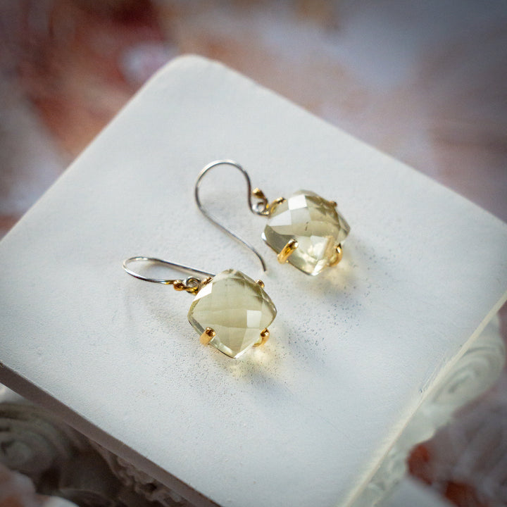Cushion Cut Gold Tektite Earrings