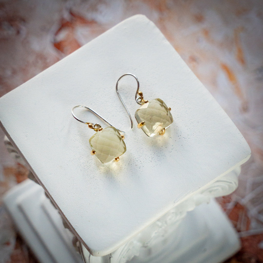 Cushion Cut Gold Tektite Earrings