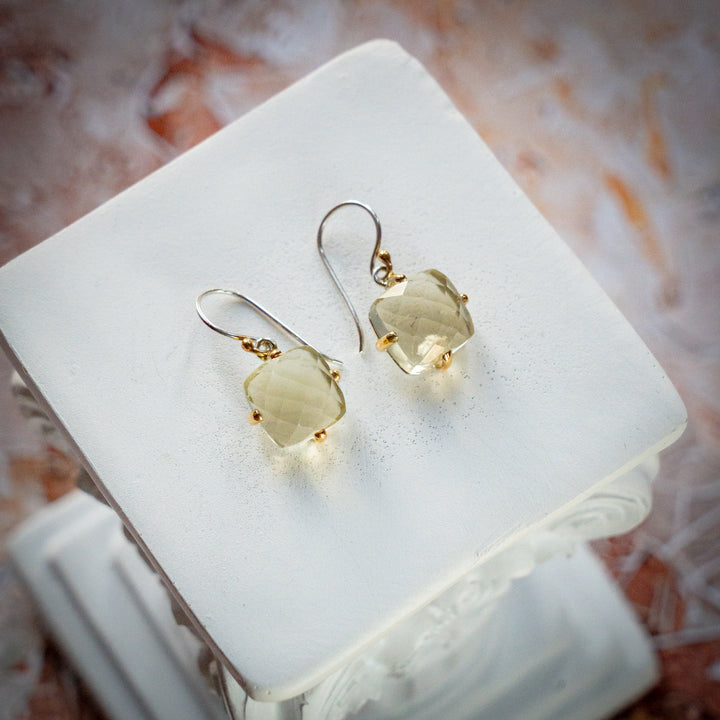 Cushion Cut Gold Tektite Earrings