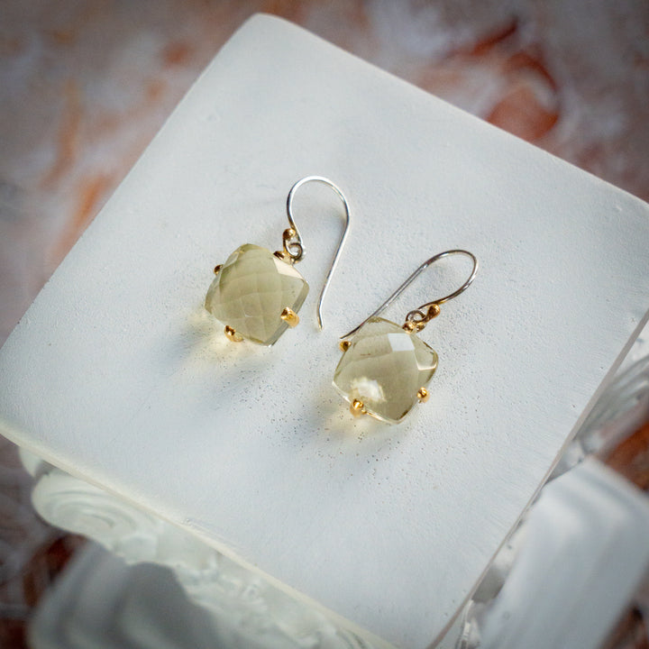 Cushion Cut Gold Tektite Earrings