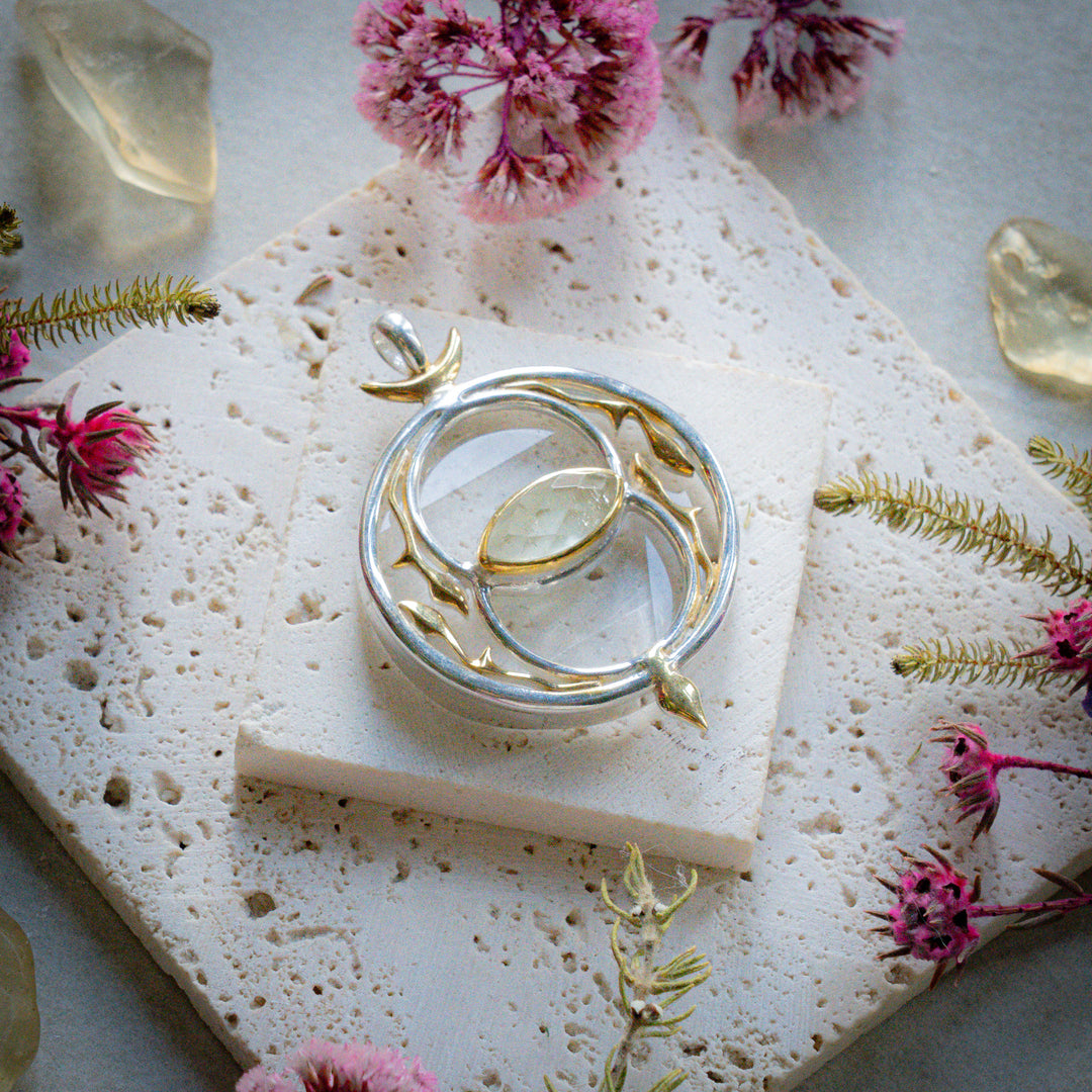 Deluxe Gold Tektite Vesica with Quartz Merkabah
