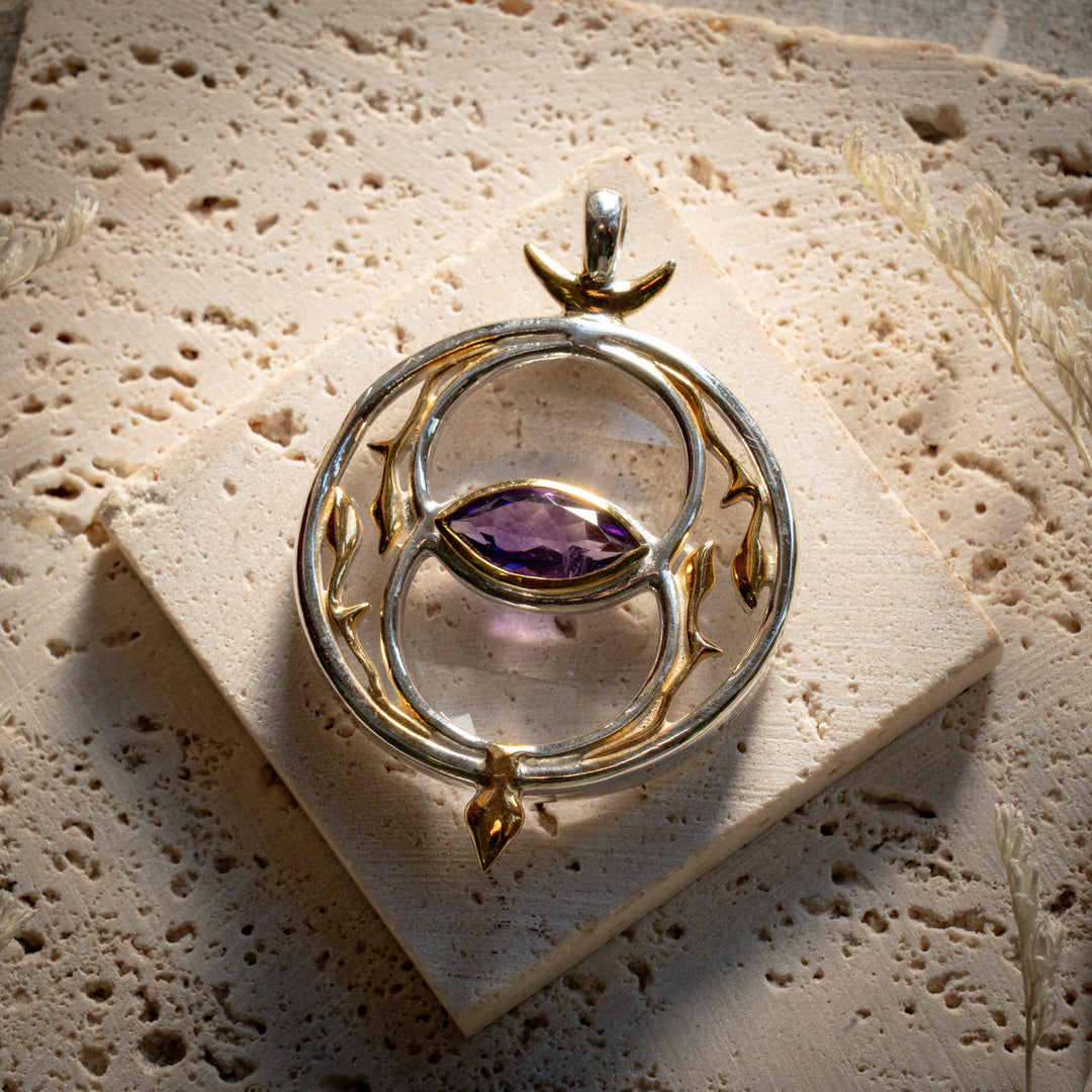 Deluxe Amethyst Vesica with Quartz Merkabah