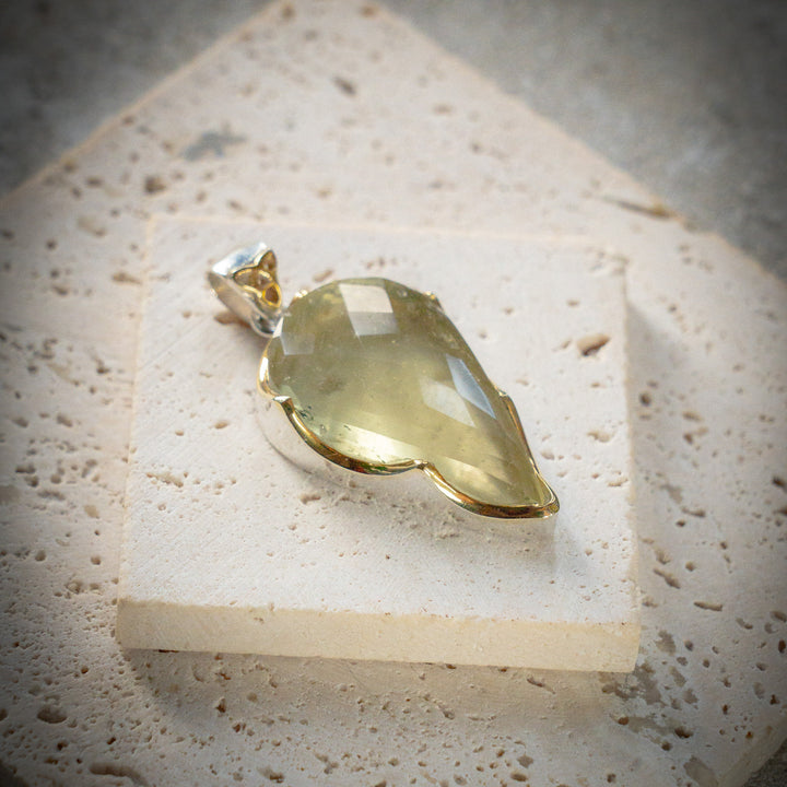 Deluxe Crown Set Faceted Gold Tektite Pendant