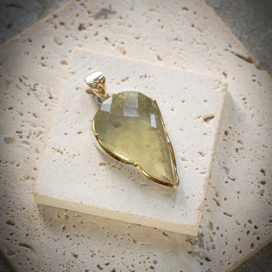 Deluxe Crown Set Faceted Gold Tektite Pendant