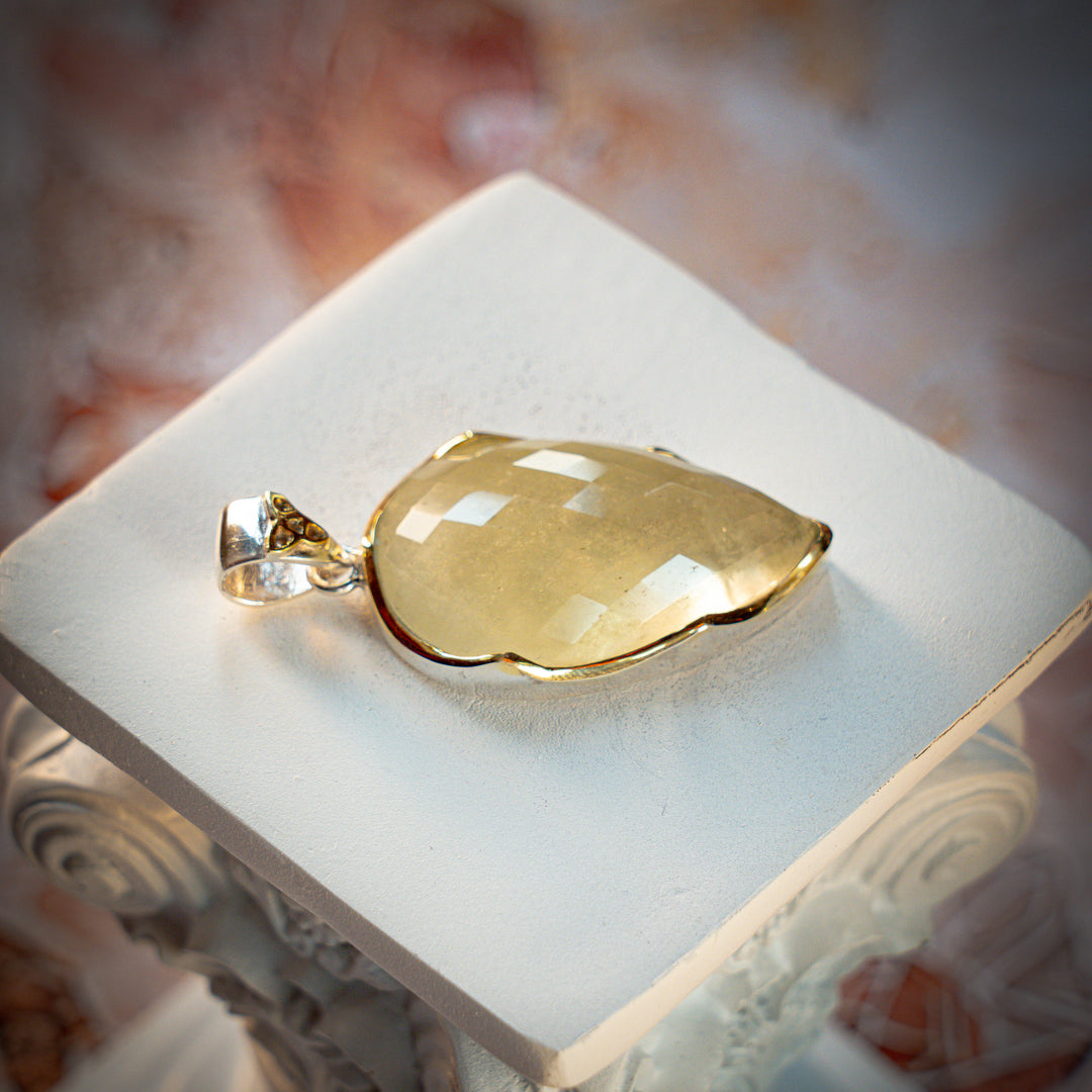 XL Deluxe Crown Set Gold Tektite Pendant