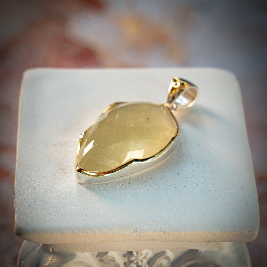 XL Deluxe Crown Set Gold Tektite Pendant
