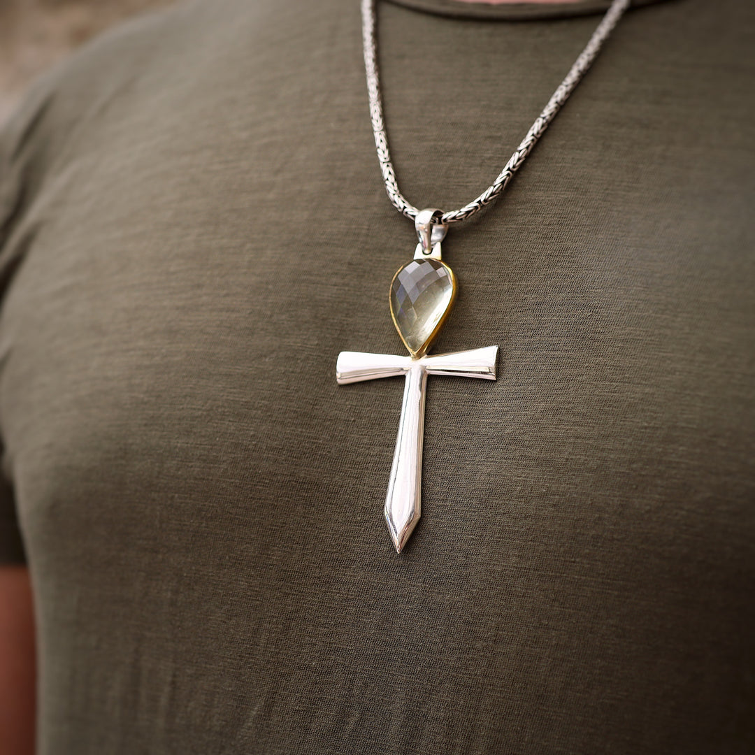 Deluxe Gold Tektite Ankh Pendant