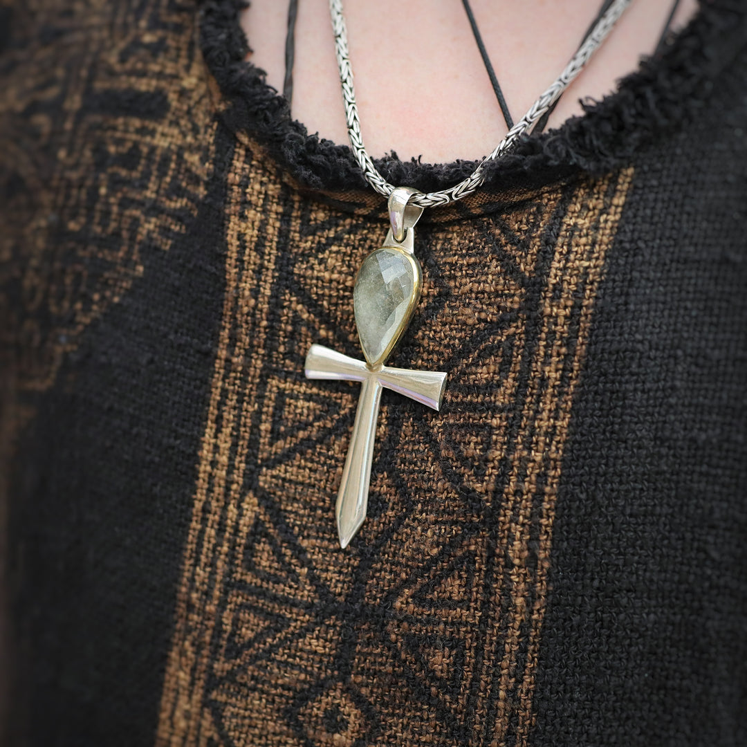 Deluxe Gold Tektite Ankh Pendant