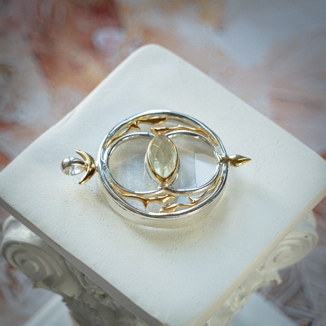 Deluxe Gold Tektite Vesica with Quartz Merkabah