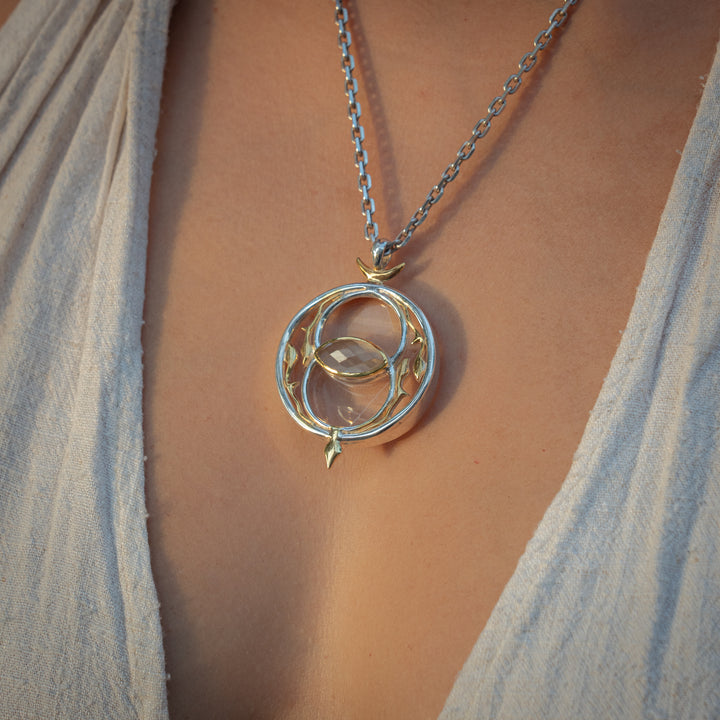 Deluxe Gold Tektite Vesica with Quartz Merkabah