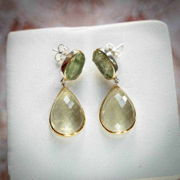 Deluxe XL Gold Tektite & Moldavite Drop Earrings