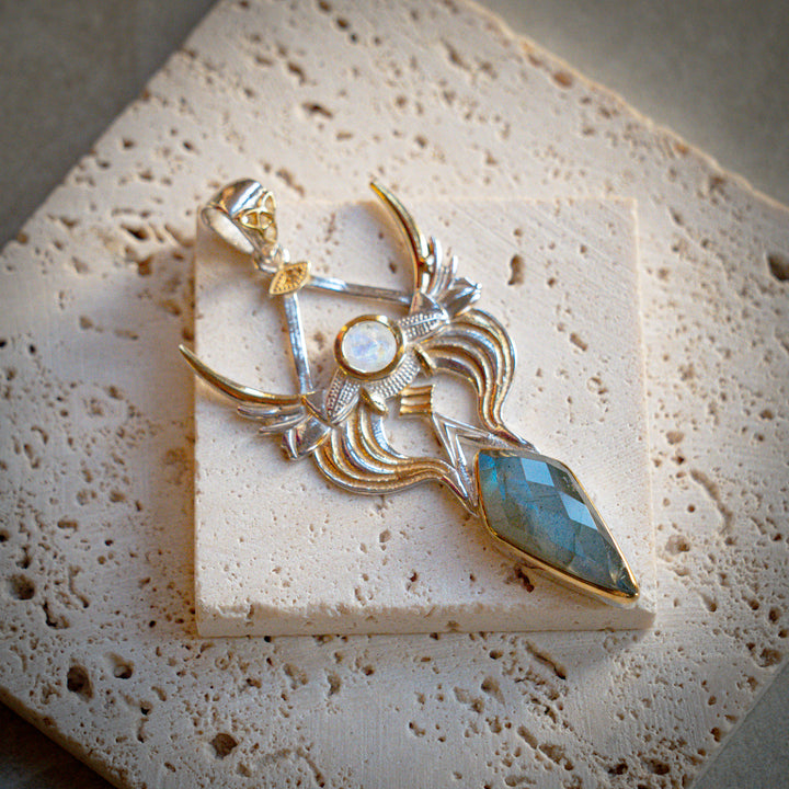 Divine Ascension Pendant - Labradorite Moonstone angelic goddess celestial future ancient silver gold esoteric spiritual glastonbury jewelry jewellery