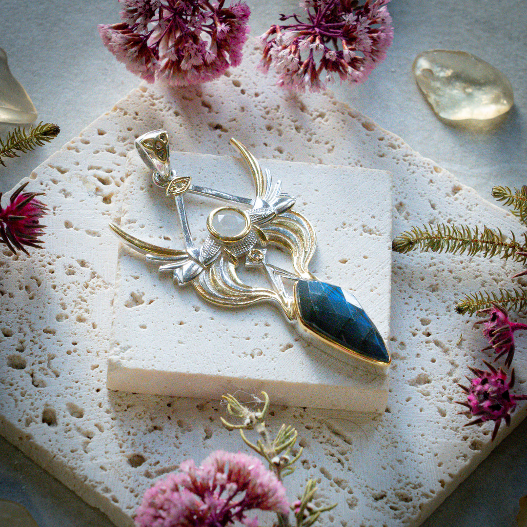 Divine Ascension Pendant - Rainbow Moonstone & Labradorite