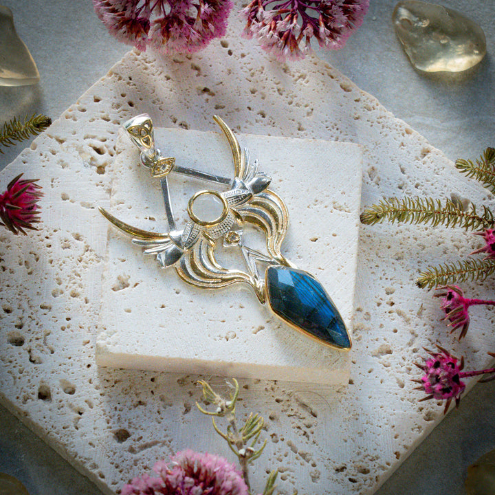 Divine Ascension Pendant - Rainbow Moonstone & Labradorite