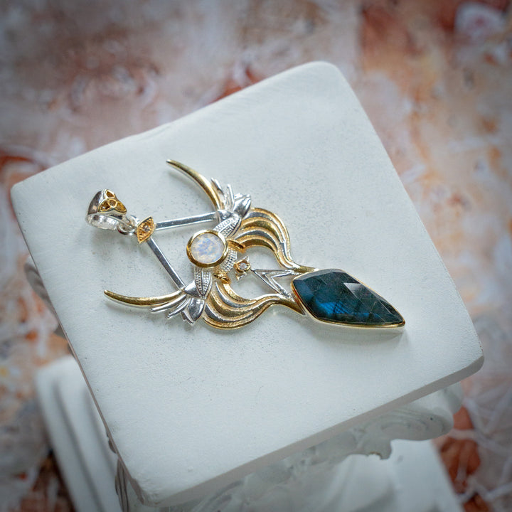 Divine Ascension Pendant - Rainbow Moonstone & Labradorite