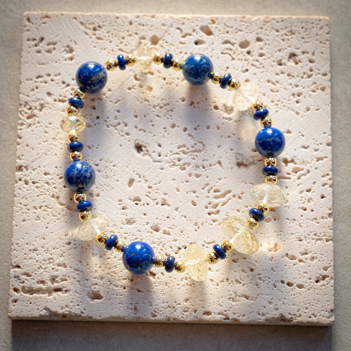 Faceted Gold Tektite Lapis Bracelet