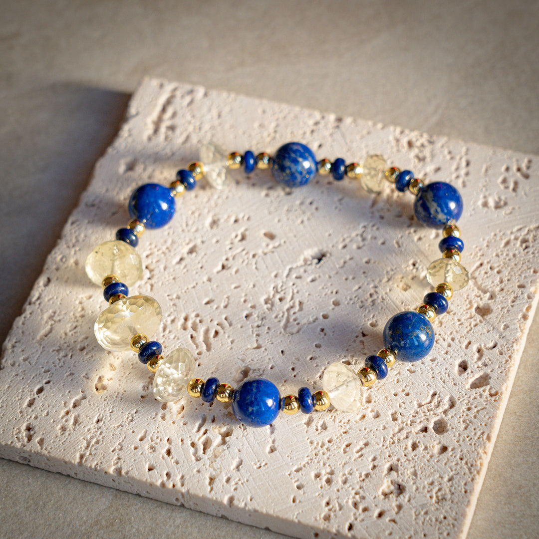 Faceted Gold Tektite Lapis Bracelet