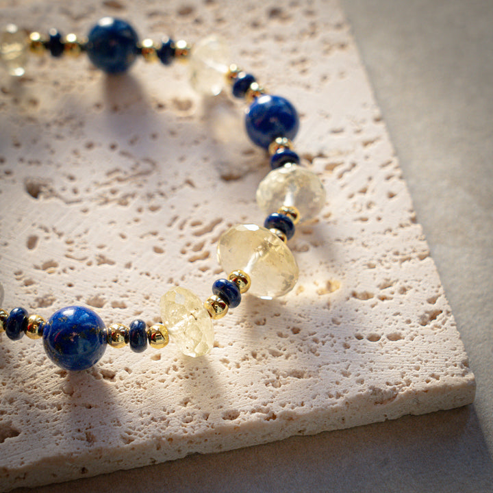 Faceted Gold Tektite Lapis Bracelet