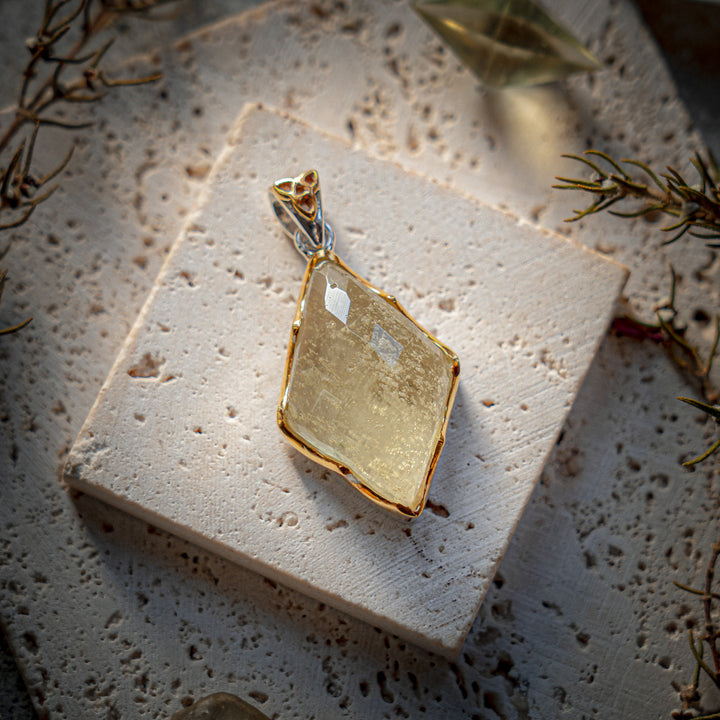Faceted Gold Tektite Pendant
