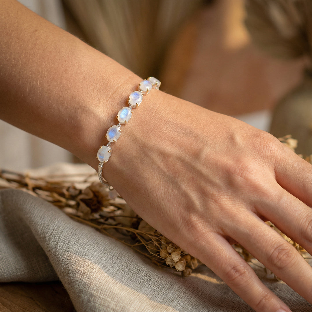 Faceted Rainbow Moonstone Bracelet