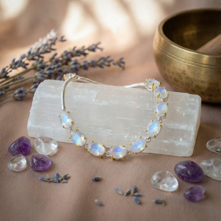 Faceted Rainbow Moonstone Bracelet