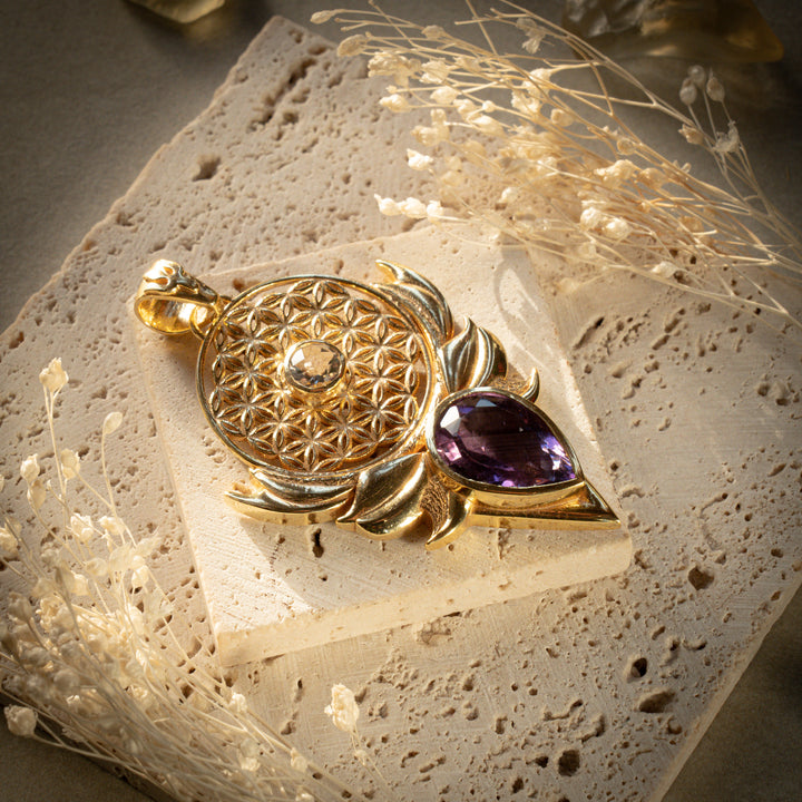 Gilded Amethyst Sacred Bloom Pendant