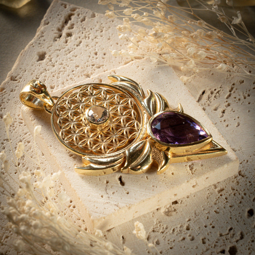 Gilded Amethyst Sacred Bloom Pendant