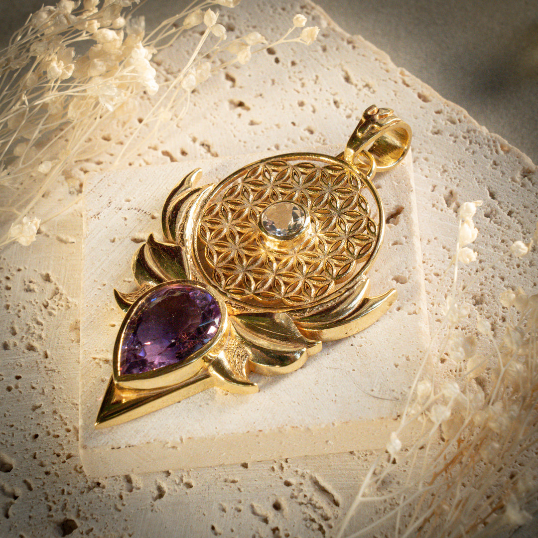 Gilded Amethyst Sacred Bloom Pendant