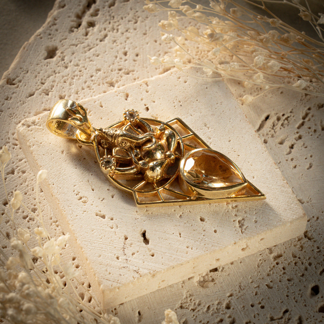 Gilded Citrine Ganesh Gatekeeper Pendant