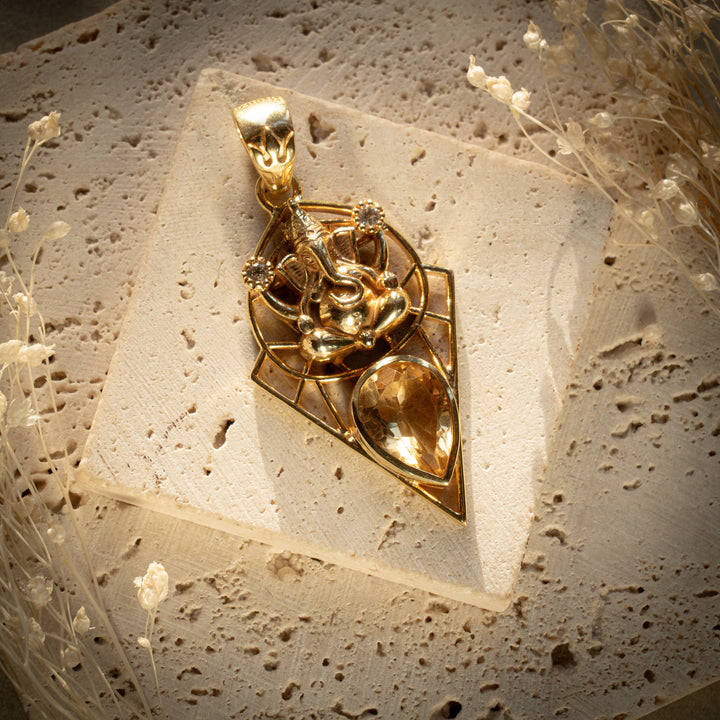 Gilded Citrine Ganesh Gatekeeper Pendant