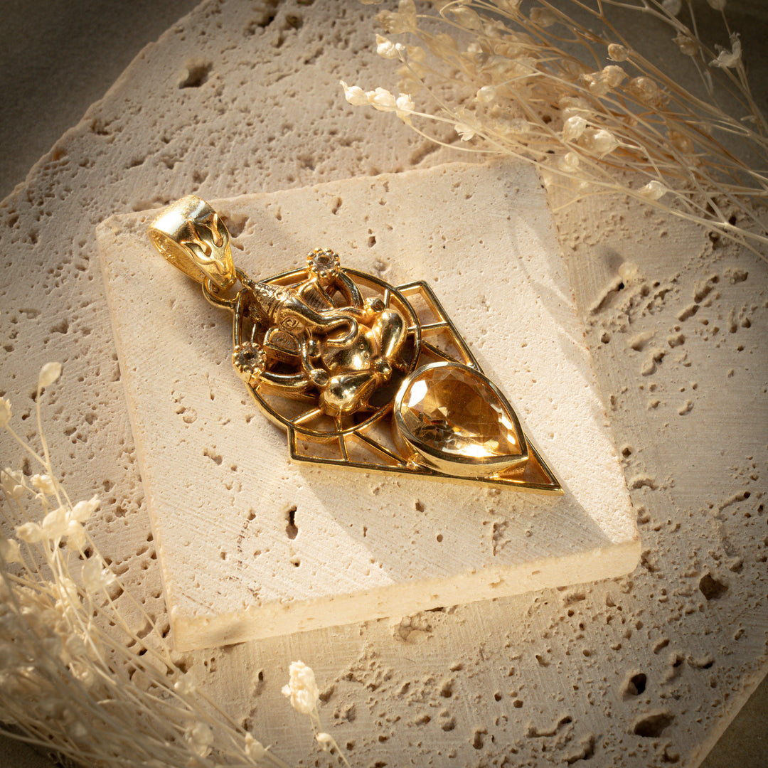 Gilded Citrine Ganesh Gatekeeper Pendant