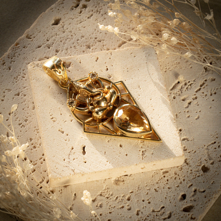 Gilded Citrine Ganesh Gatekeeper Pendant